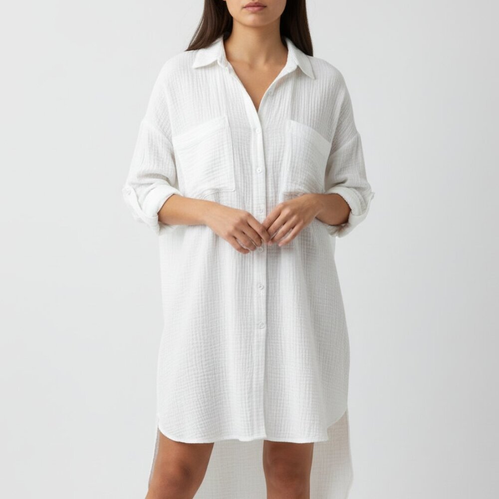 NWT Calme White Organic Cotton Double Pocket Shirt Dress – Women’s Small